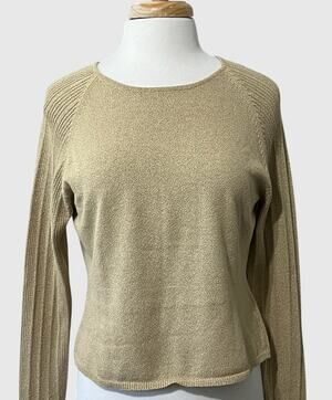 Vintage Ballinger Gold Ribbed Stretch Lightweight Sweater 90s Y2K Top Womens M